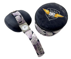 RARE FIND Nicole Miller TIME FLIES Analog Watch, 100% Silk Padded Zippered Case