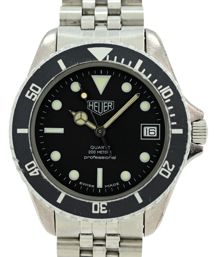Heuer 37mm (Pre-Tag) 980.033 Professional 1000 Series Black Jubilee 195AL Watch!