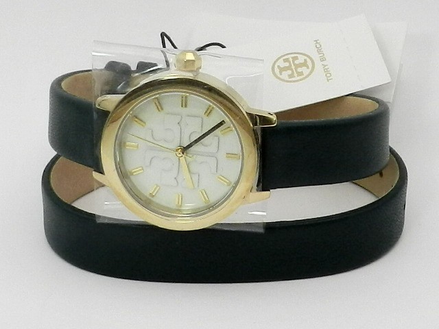 Tory Burch Gigi Gold Green Leather Double Wrap Strap Watch