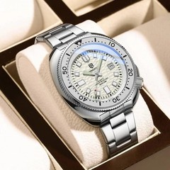44MM QINGXIYA Tuna Quartz Mens Watch Stainless Steel 30M Waterproof Luminous NEW