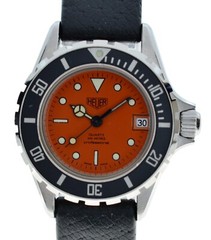 RARE 28mm Heuer (Pre-Tag) 980.011 Professional 1000 Orange Watch Original Strap!