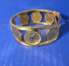 Franklin Mint Golden Caribbean Coin Watch Bracelet 22K Gold Plated Vintage 1980s
