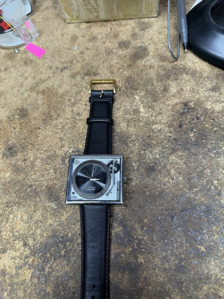 Flud Dj Turntable Watch Silver And Black New Leather Band