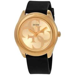 Guess Ladies G-Twist Gold Dial Black Leather Watch – W0911L3 NEW