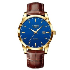 Mens LIGE Classic Luxury Wristwatch Sports Waterproof Quartz Leather Strap Watch