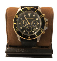 MICHAEL KORS Chronograph Watch Everest Two Tone Silicone Black Strap UNISEX