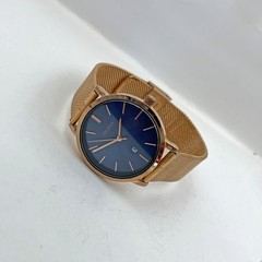 Olevs Date Watch Rose Gold Dark Blue Dial Mesh Band 5869L-H 33mm Womens