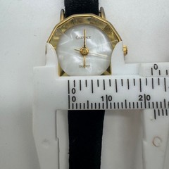 Carriage by Timex Womens Watch Gold Tone Decagon Mother of Pearl Black Leather