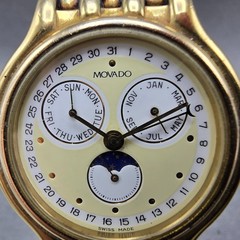 Movado Triple Calendar Moon Phase Watch Men 32mm White Dial Gold Tone NewBattery