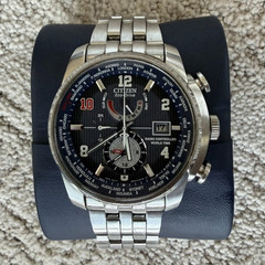 Citizen Eco-Drive World Time A-T Atomic Quartz 200M Black Dial Box Papers