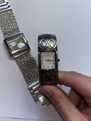 NY&C Women’s Rectangle Silver-Tone Metal Bracelet Quartz Analog set of two