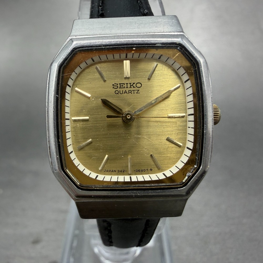 Seiko Watch Women 23mm Champagne Dial Silver Tone Octagon 3421-527A New Battery