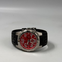 Jacques Lemans Chronograph Watch Men Red Dial Black Band New Battery 8.5″