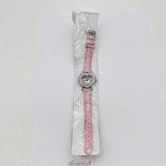 Girls Heart Rhinestone Watch Pink Strap Silver Tone Quartz Analog New Gift