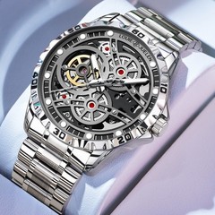 luxury Skeleton Dial Men’s Automatic Mechanical Watch Alloy Self-winding Gift