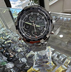 Golden Hour Men’s Analog-Digital Quartz Chronograph Alarm Dual Time Black Dial