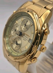1991 Seiko Chronograph Alarm Gold Tone Mens Quartz Watch 7T32-6M59 – New Battery