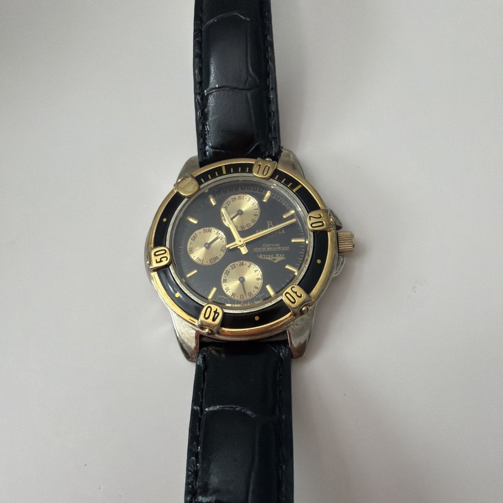 Berenger Brass Case Wristwatch Black Italy Leather Band-Gold /Black Face- “read”