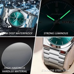 POEDAGAR Men’s Quartz Watch Stainless Steel Luminous Date 30M Waterproof