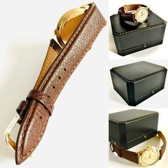 Collectible 1940s 14K Gold Omega Deville Trésor With Buffalo Calf Leather Strap