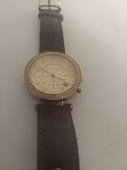Michael Kors Parker MK2249 Women’s Brown Leather Strap Analog Watch *New Battery
