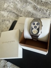 Philip Stein Chrono Titanium Chronograph Quartz Tonneau Titanium Bracelet w/ Box