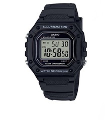 Casio W218H-1AV, Chronograph Watch, Black Resin Band, Alarm, Illuminator, NEW