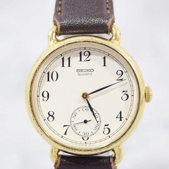 SEIKO Chariot 2628-0140 Quartz SS Gold Plated White Gold Brown Watch