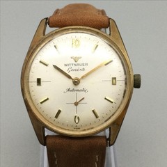 Vintage Wittnauer Genève Mens Watch 32mm 1960’s Brown Leather Band Automatic