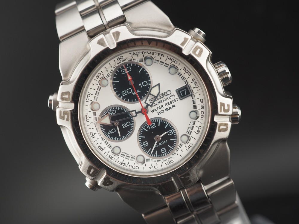 Vintage 1997 Seiko Chronograph 7T32-6K30 Panda Dial Qz 41mm Mens Watch JAPAN
