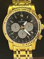 BRAND NEW IceTime 40mm Men’s Yellow Gold Steel 0.10ct Diamonds Black Dial 03184