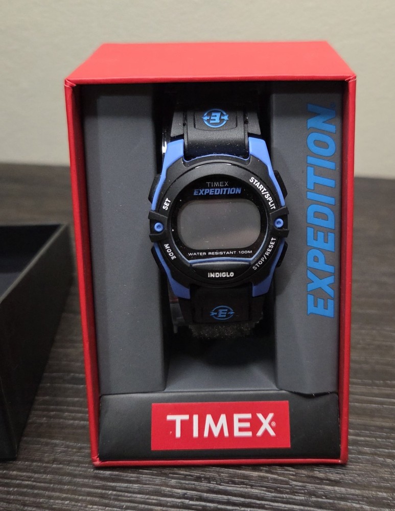Timex Expedition Watch Indiglo 34mm Black Blue Gray Nylon Strap New READ