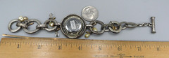 Chico’s Charm Bracelet Watch 2 Tone Faux Pearl Inspiration Love Happiness Toggle