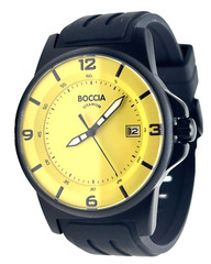 New Boccia Titanium Men’s Quartz Watch – Closeout Model, Black Band, Yellow Dial