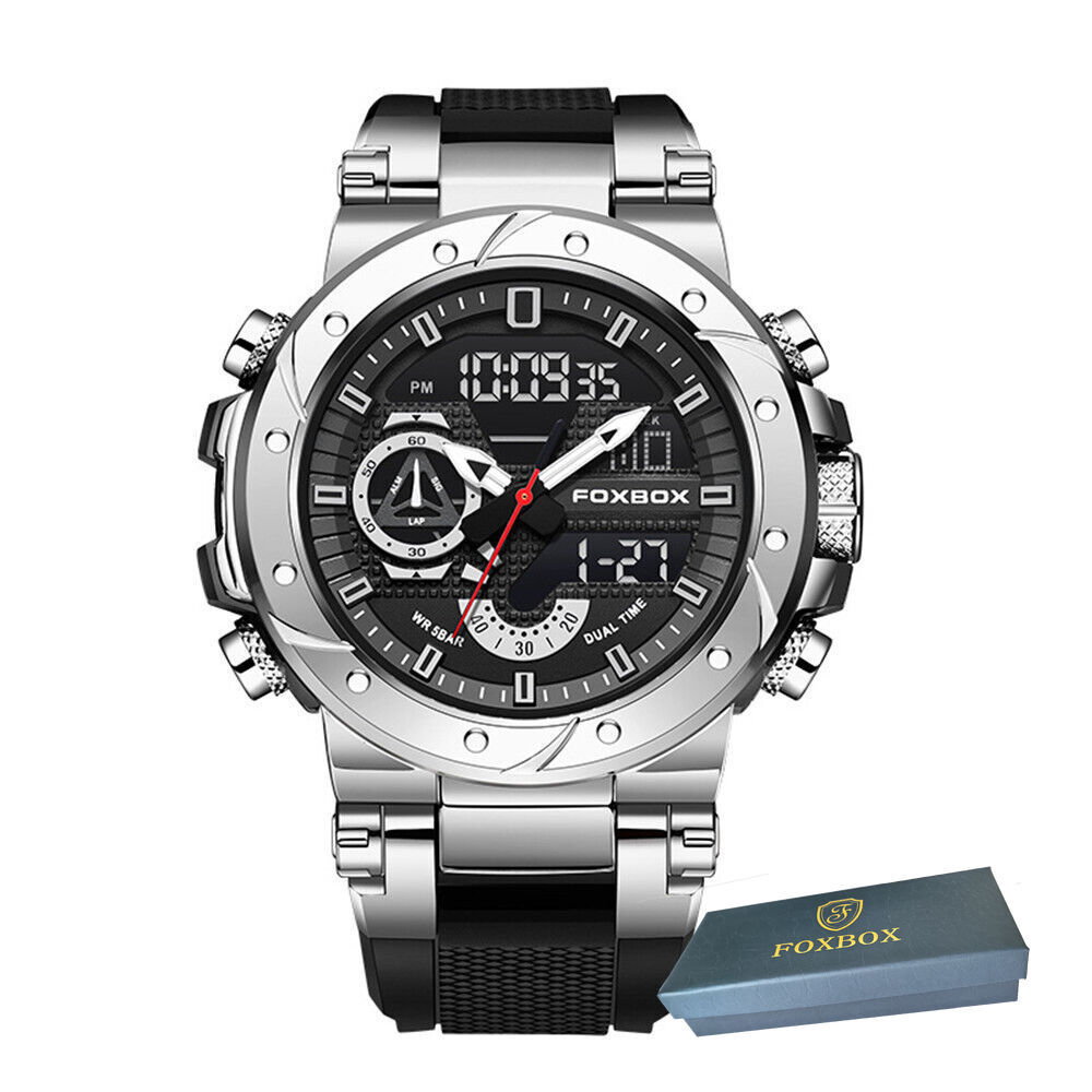 LIGE FOXBOX Men Sport Watch Military Wristwatch Outdoor Digital Weekdate Watch