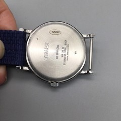Timex T2N747 Mens Watch 37mm White Dial Indiglo Blue Nylon Strap New Battery
