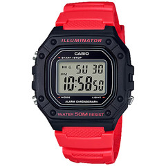 Casio W-218H-4BV Men’s Red Resin Band LED Backlight 50M WR Stopwatch Alarm