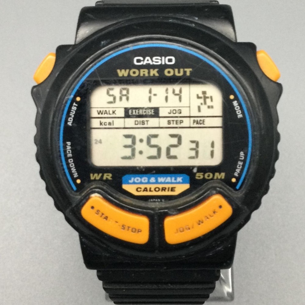 Vintage Casio JC-10 Mens Watch 35mm Black Jog Walk Workout 50M New Battery