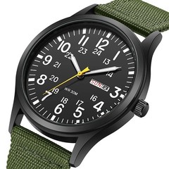 Men’s Tactical Military Nylon Band Quartz Date Wrist Watch Luminous 24-Hour Dial