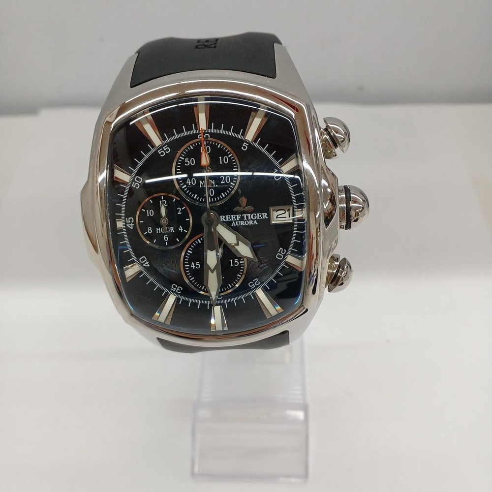 [A3S] Reef Tiger RGA3069-T Black Dial Automatic Chronograph Watch [j5r]