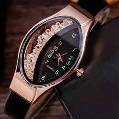 Stylish Black Quartz Watch PU Leather Strap, Zinc Alloy Pointer Zinc Alloy