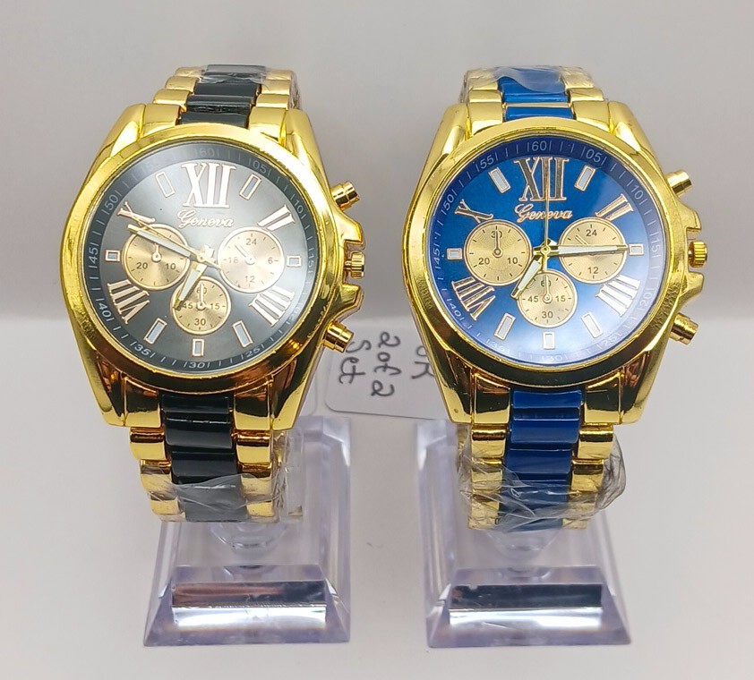 *New Battery* GENEVA MEN’S SET 2 PIECE MULTI-COLOR LOT BLUE & BLACK 7.25inch