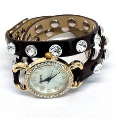 Y2K Vtg New Brown Wrap Ladies Women’s Watch Clear Stud MOP #1085