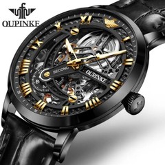 Automatic Waterproof Mechanical Watch Men Leather Luxury Skeleton Men’s Strap