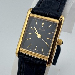 VTG Pulsar Quartz Watch VX51-X349 Women Gold Tone Black Rectangle New Battery