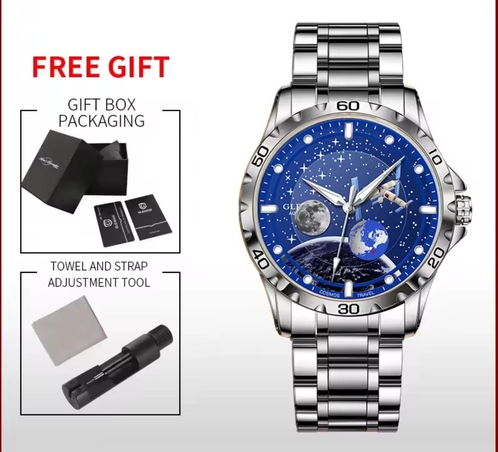 GLENAW Original Fully Automatic Mechanical Space Dial Waterproof Men Wrist Watch