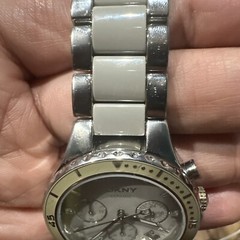 Working DKNY Womens Ceramic Chronograph Gray Steel Dainty Watch 37.5mm Fit 6.5”