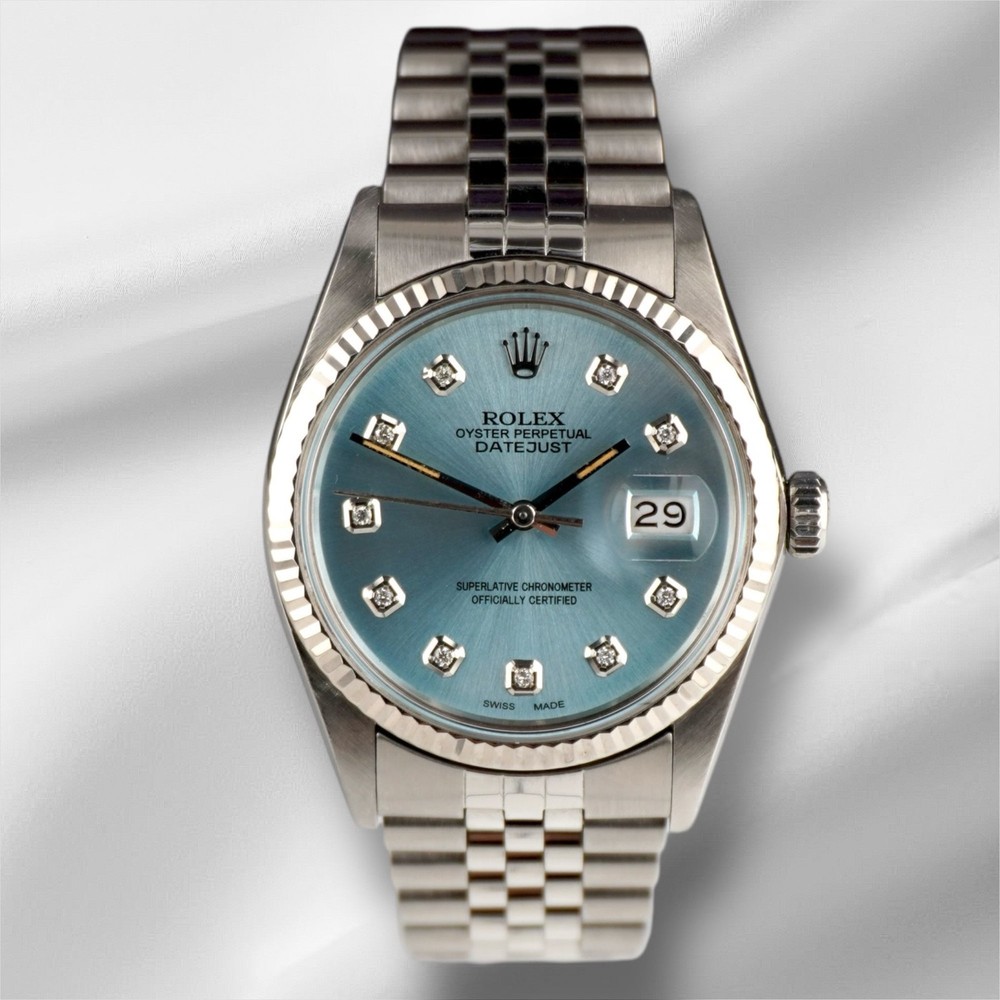 Rolex 36mm Datejust Steel Fluted Jubilee Ice Blue Dial Watch