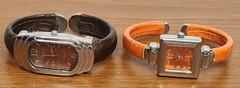 Lot of 2 Hugo Ladies Quartz Watch Cuff Bangle Brown Orange Silver New Batteries