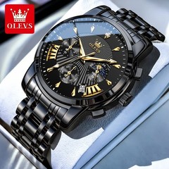 OLEVS Men’s Quartz Watch Red Face Luminous Watch Chronograph Wristwatch